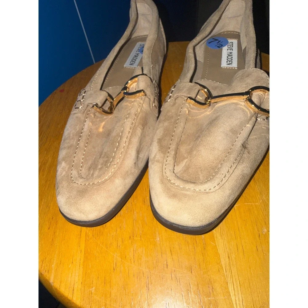 Steve Madden Tan Suede Bit Loafers Gold Hardware Slip On Flats Womens 7.5 - Picture 11 of 11